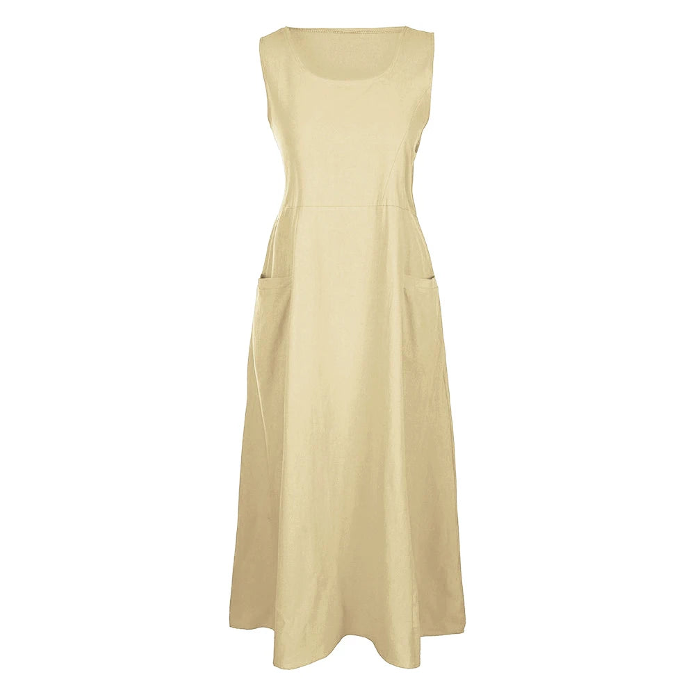 Sleeveless Linen Maxi Dress with Pockets – Vohran
