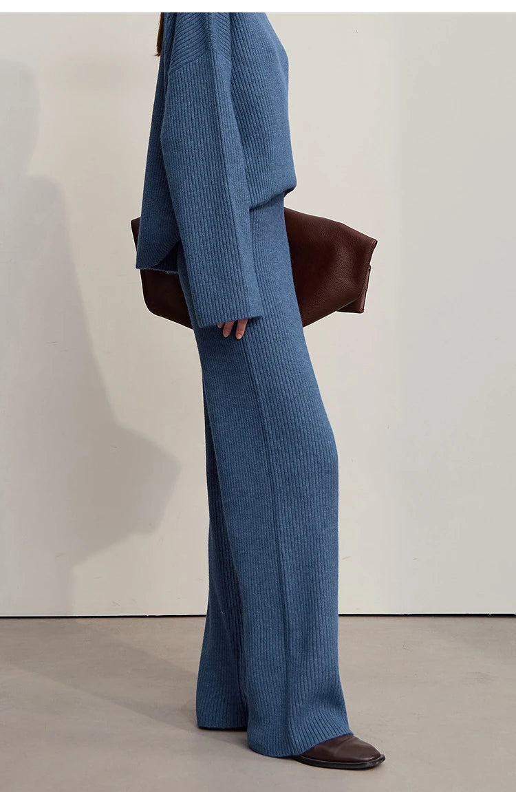 Winter Knit Co-ord Set with Turtleneck Sweater & Wide-Leg Pants