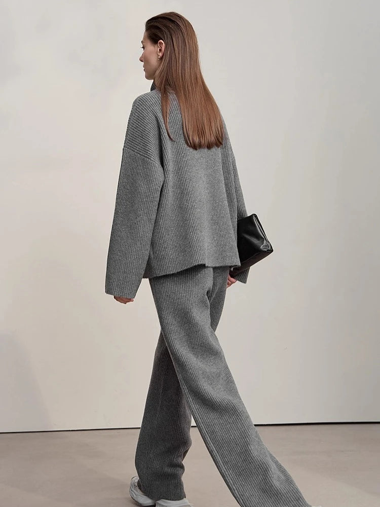 Winter Knit Co-ord Set with Turtleneck Sweater & Wide-Leg Pants