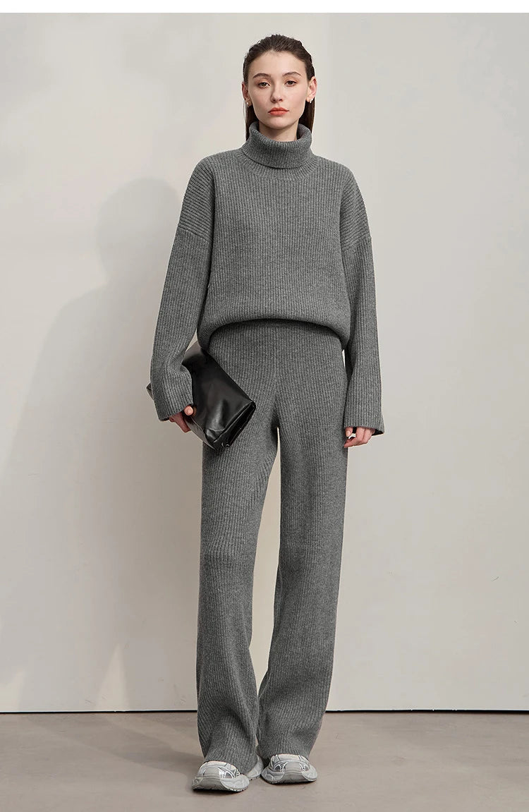 Winter Knit Co-ord Set with Turtleneck Sweater & Wide-Leg Pants