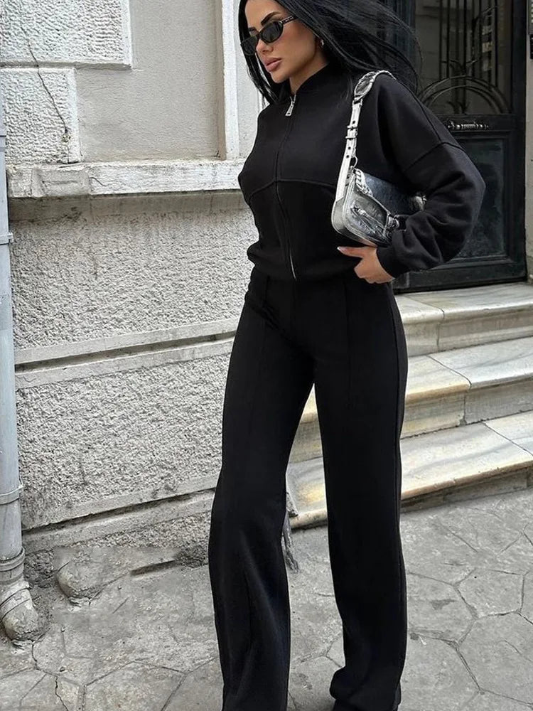 Zip-Up Sweatshirt Co-ord with Straight-Leg Joggers