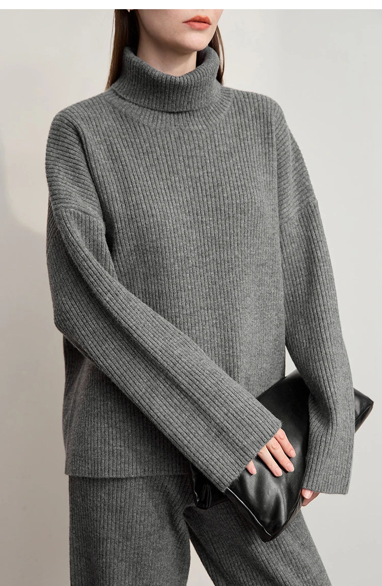 Winter Knit Co-ord Set with Turtleneck Sweater & Wide-Leg Pants