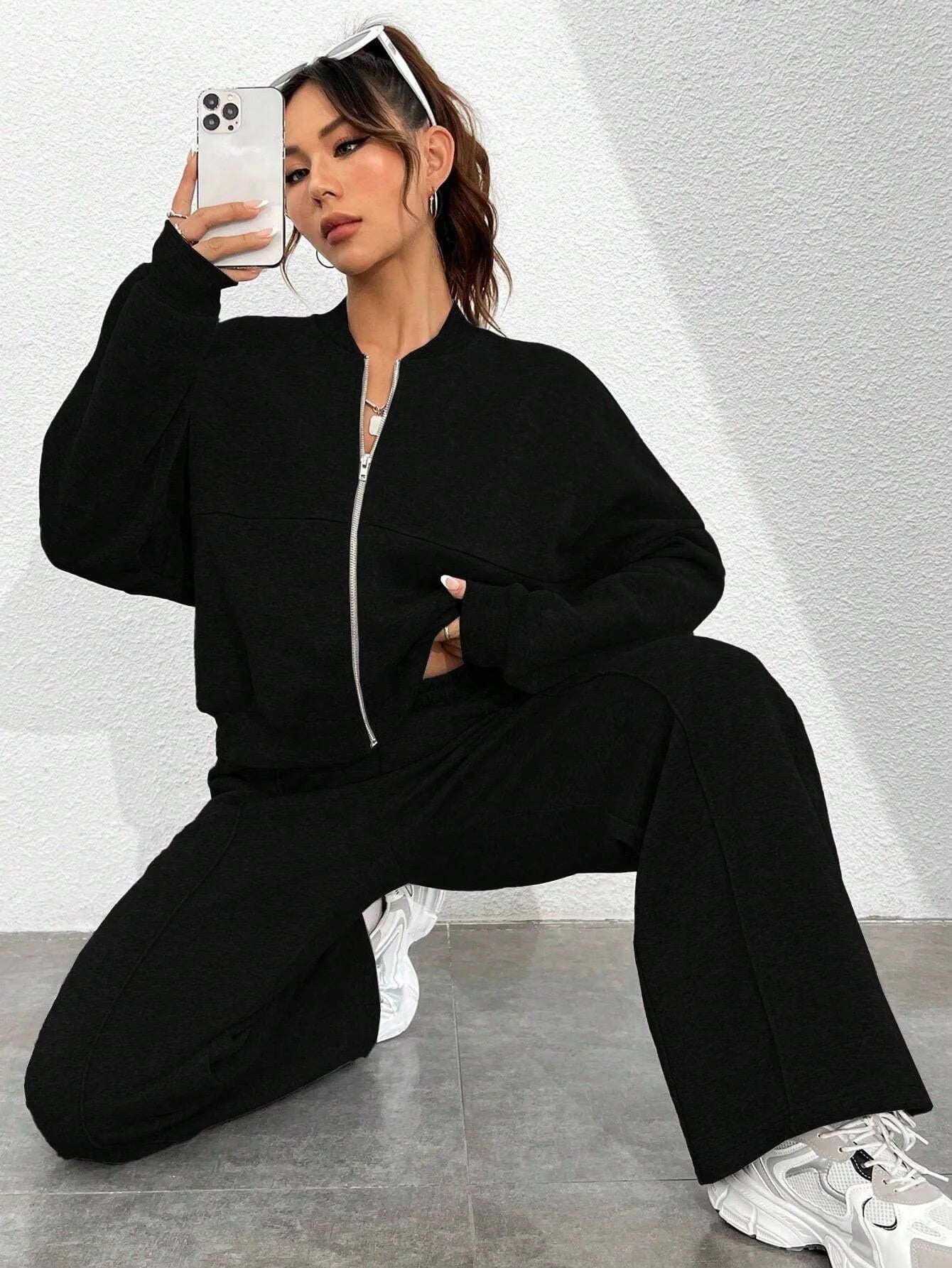 Zip-Up Sweatshirt Co-ord with Straight-Leg Joggers