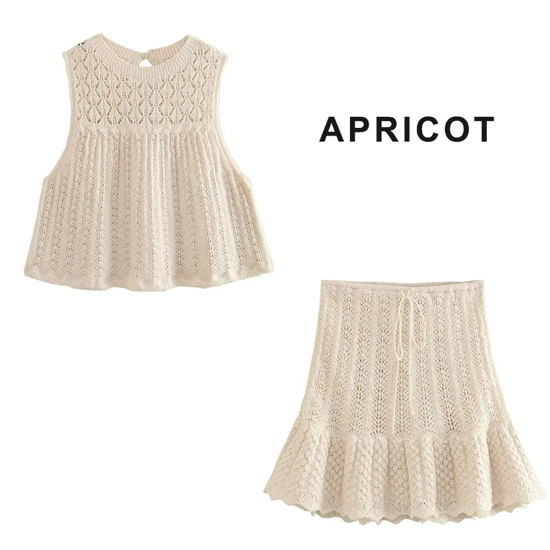 Knit Elegance Sleeveless Top & Skirt Set – Timeless Summer Charm