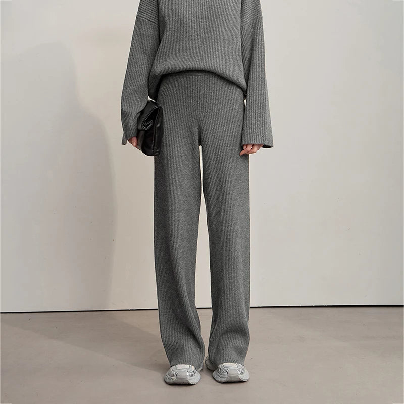 Winter Knit Co-ord Set with Turtleneck Sweater & Wide-Leg Pants