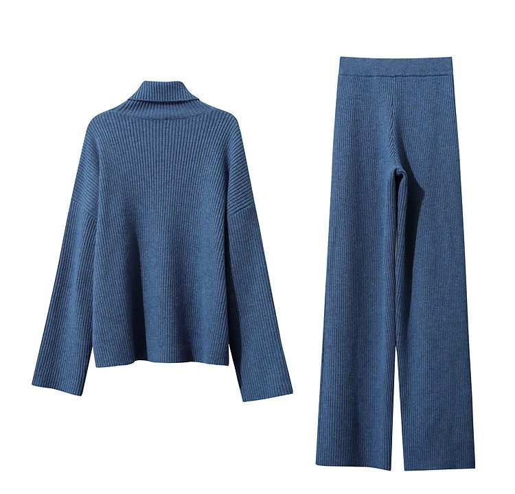 Winter Knit Co-ord Set with Turtleneck Sweater & Wide-Leg Pants