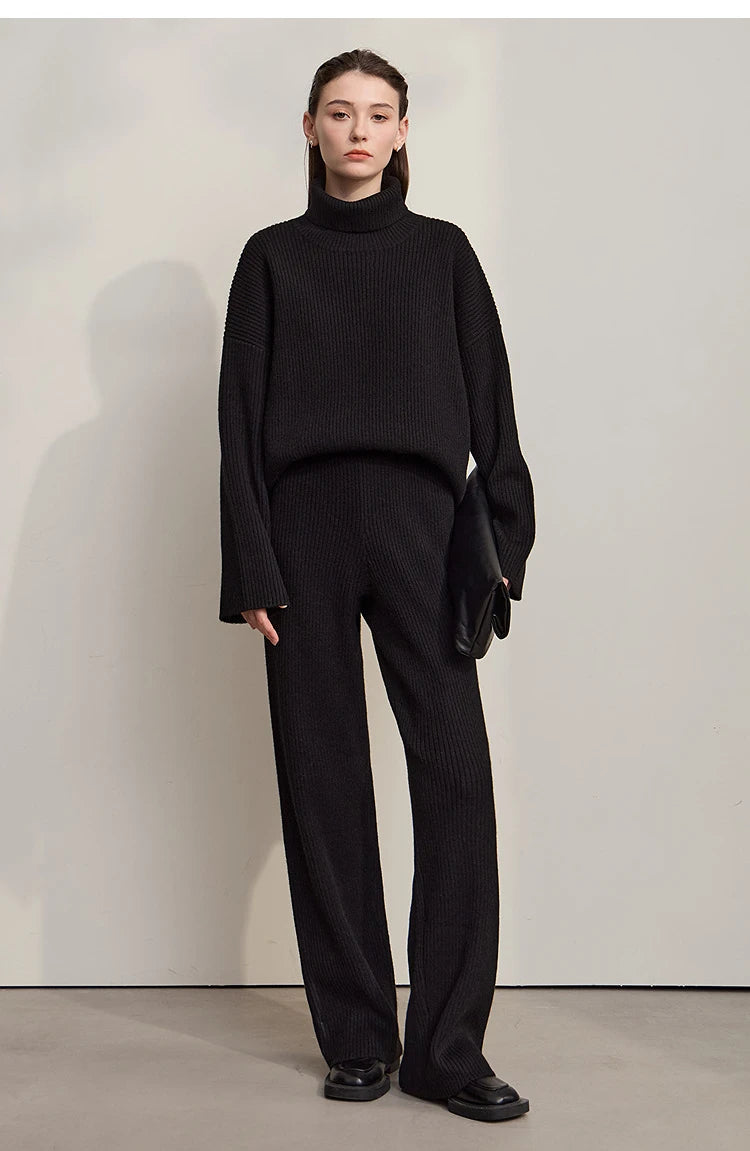 Winter Knit Co-ord Set with Turtleneck Sweater & Wide-Leg Pants