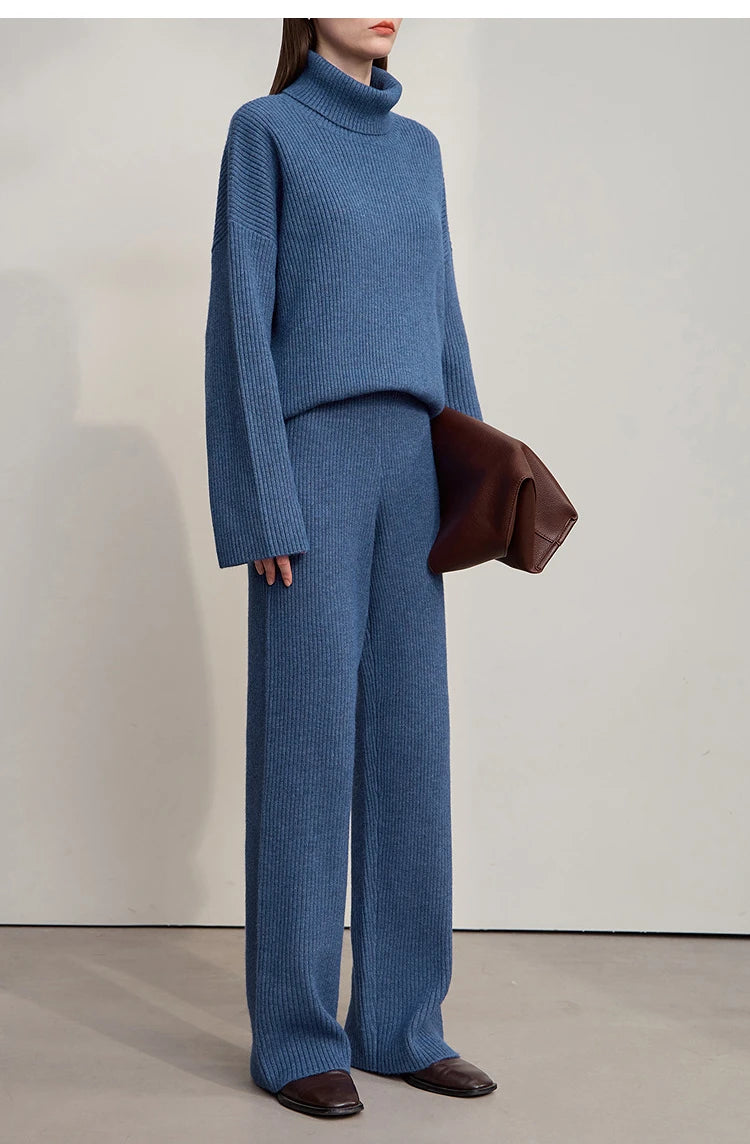 Winter Knit Co-ord Set with Turtleneck Sweater & Wide-Leg Pants