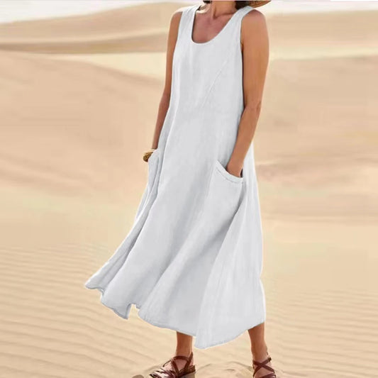 Sleeveless Linen Maxi Dress with Pockets – Vohran