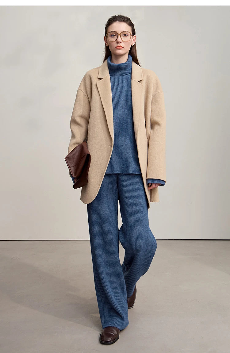 Winter Knit Co-ord Set with Turtleneck Sweater & Wide-Leg Pants