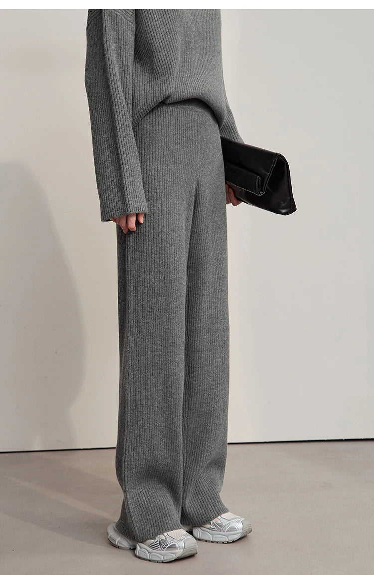 Winter Knit Co-ord Set with Turtleneck Sweater & Wide-Leg Pants