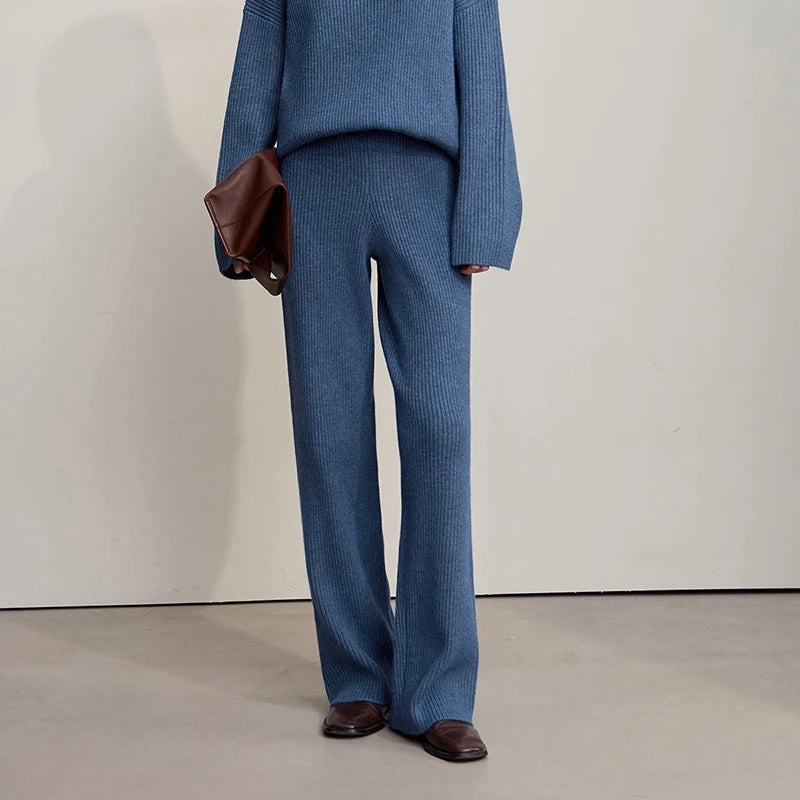 Winter Knit Co-ord Set with Turtleneck Sweater & Wide-Leg Pants