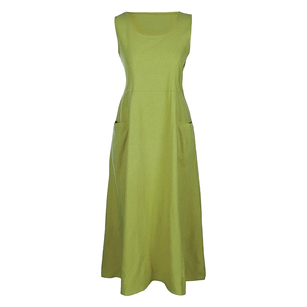 Sleeveless Linen Maxi Dress with Pockets – Vohran
