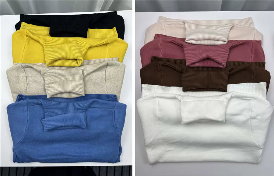 Velvet-Lined Turtleneck Knitted Sweater