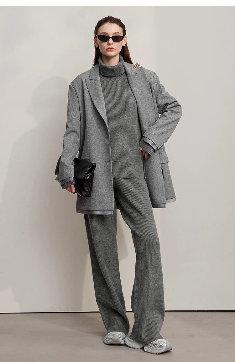 Winter Knit Co-ord Set with Turtleneck Sweater & Wide-Leg Pants