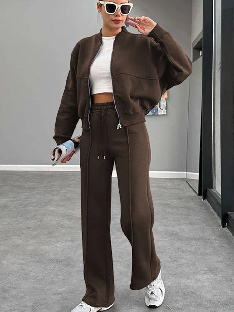 Zip-Up Sweatshirt Co-ord with Straight-Leg Joggers