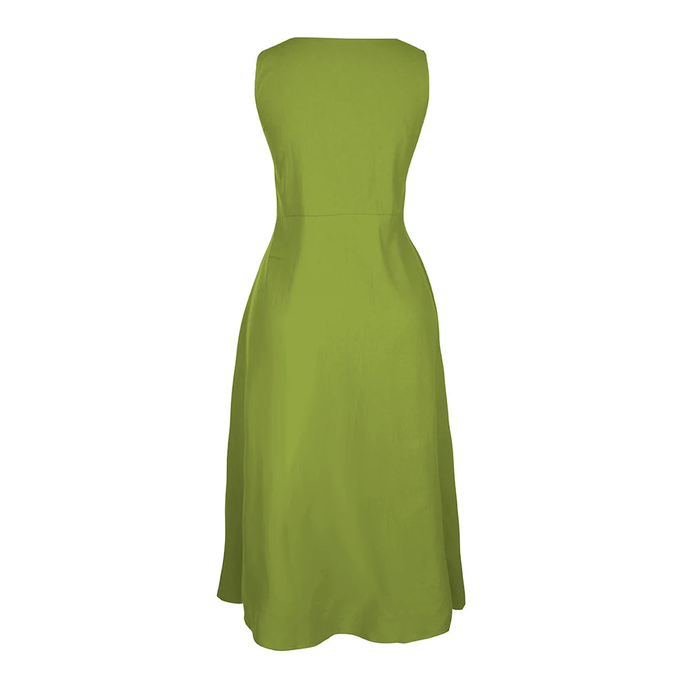 Sleeveless Linen Maxi Dress with Pockets – Vohran