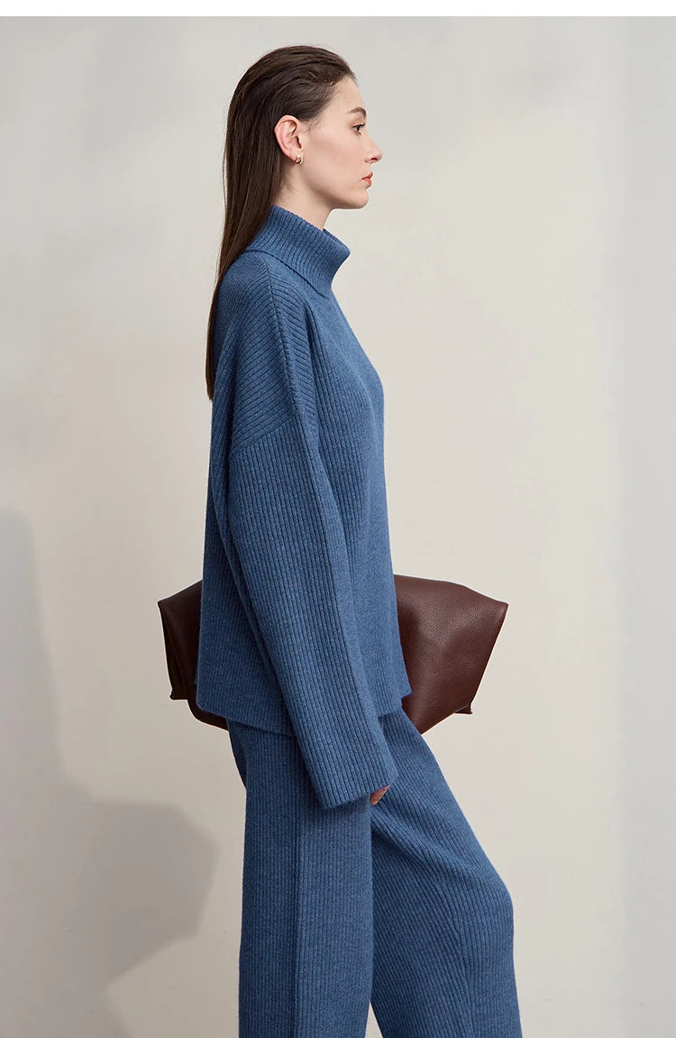 Winter Knit Co-ord Set with Turtleneck Sweater & Wide-Leg Pants