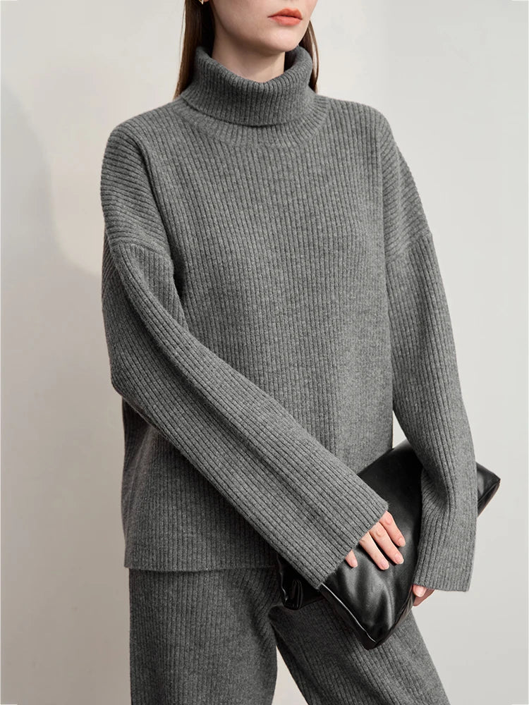 Winter Knit Co-ord Set with Turtleneck Sweater & Wide-Leg Pants
