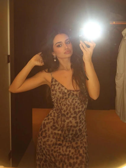 Leopard Print Maxi Dress with Spaghetti Straps