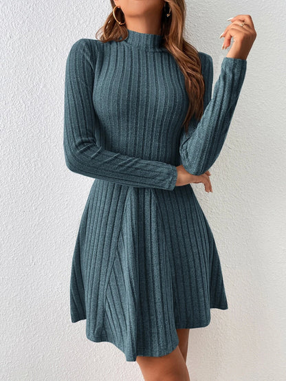 Flare Knit Mock-Neck Dress – Vohran