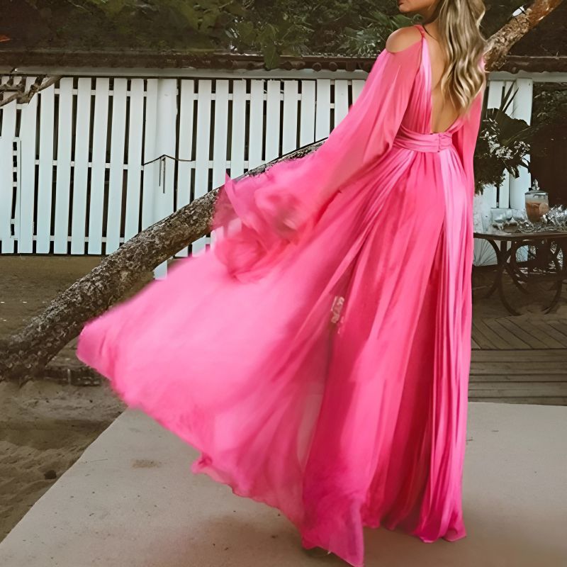 Deep V-Neck Maxi Dress with Flared Sleeves – Vohran