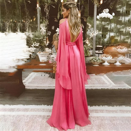 Deep V-Neck Maxi Dress with Flared Sleeves – Vohran