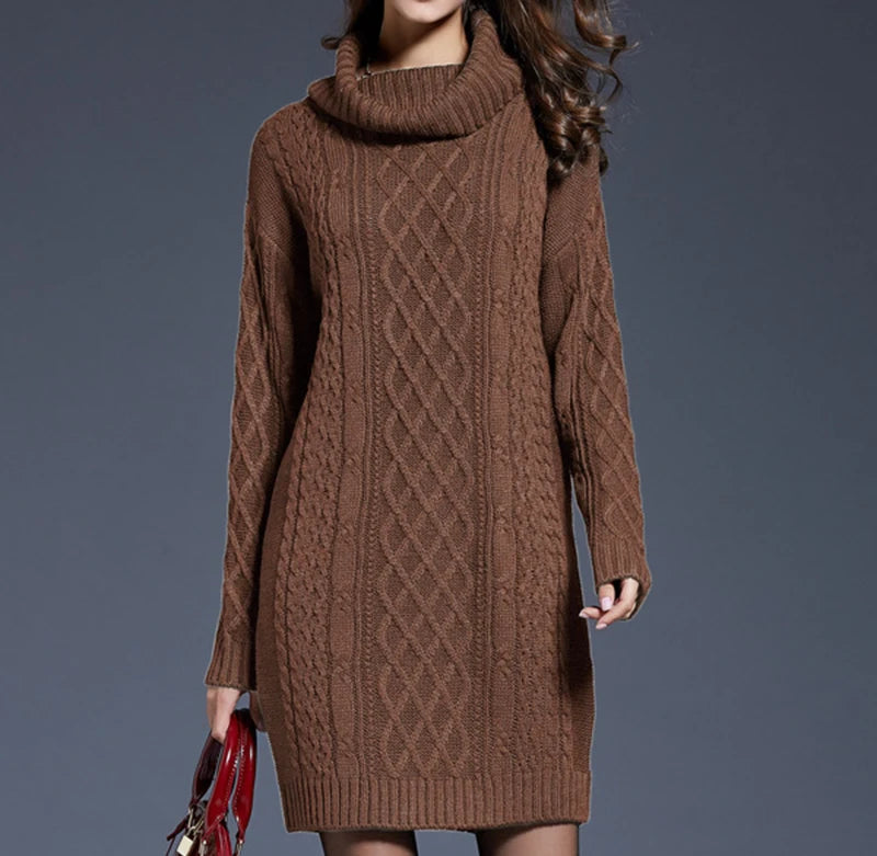 Cozy Cable-Knit Turtleneck Sweater Dress
