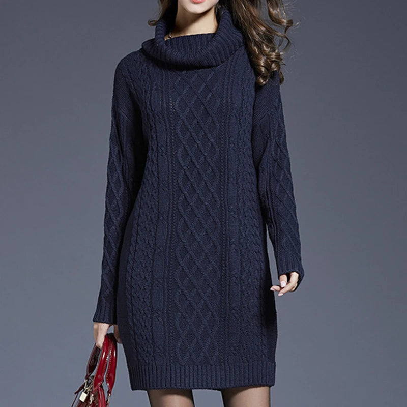 Cozy Cable-Knit Turtleneck Sweater Dress