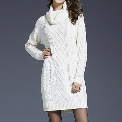 Cozy Cable-Knit Turtleneck Sweater Dress