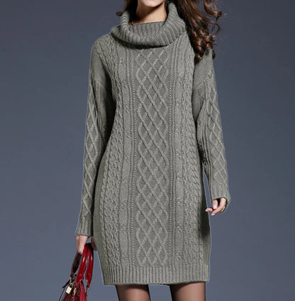 Cozy Cable-Knit Turtleneck Sweater Dress
