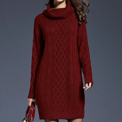 Cozy Cable-Knit Turtleneck Sweater Dress