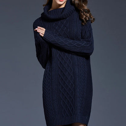 Cozy Cable-Knit Turtleneck Sweater Dress