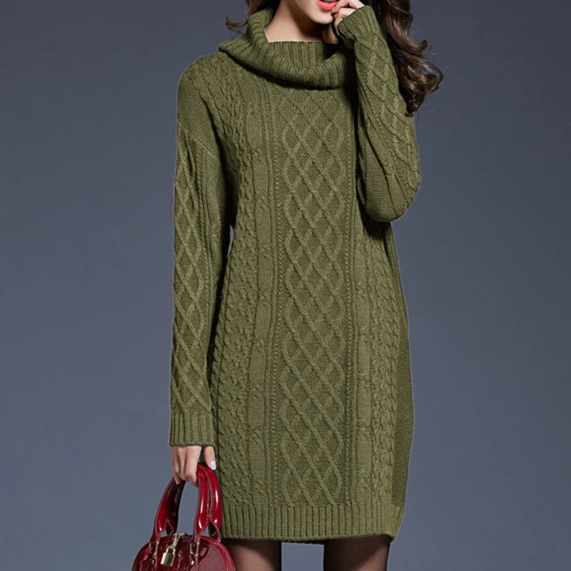 Cozy Cable-Knit Turtleneck Sweater Dress