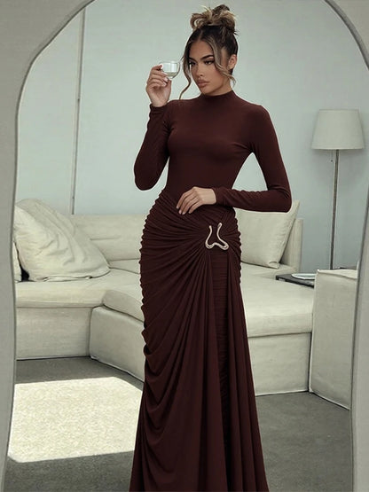 Auburn Contour Draped Metal-Detail Maxi Dress