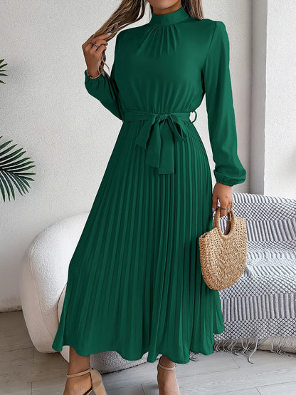 Grace Pleated Belted Midi Dress – Vohran