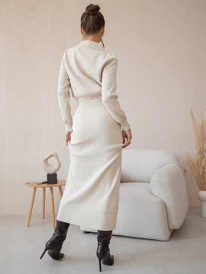 Elegant Knit Blazer & Skirt Set