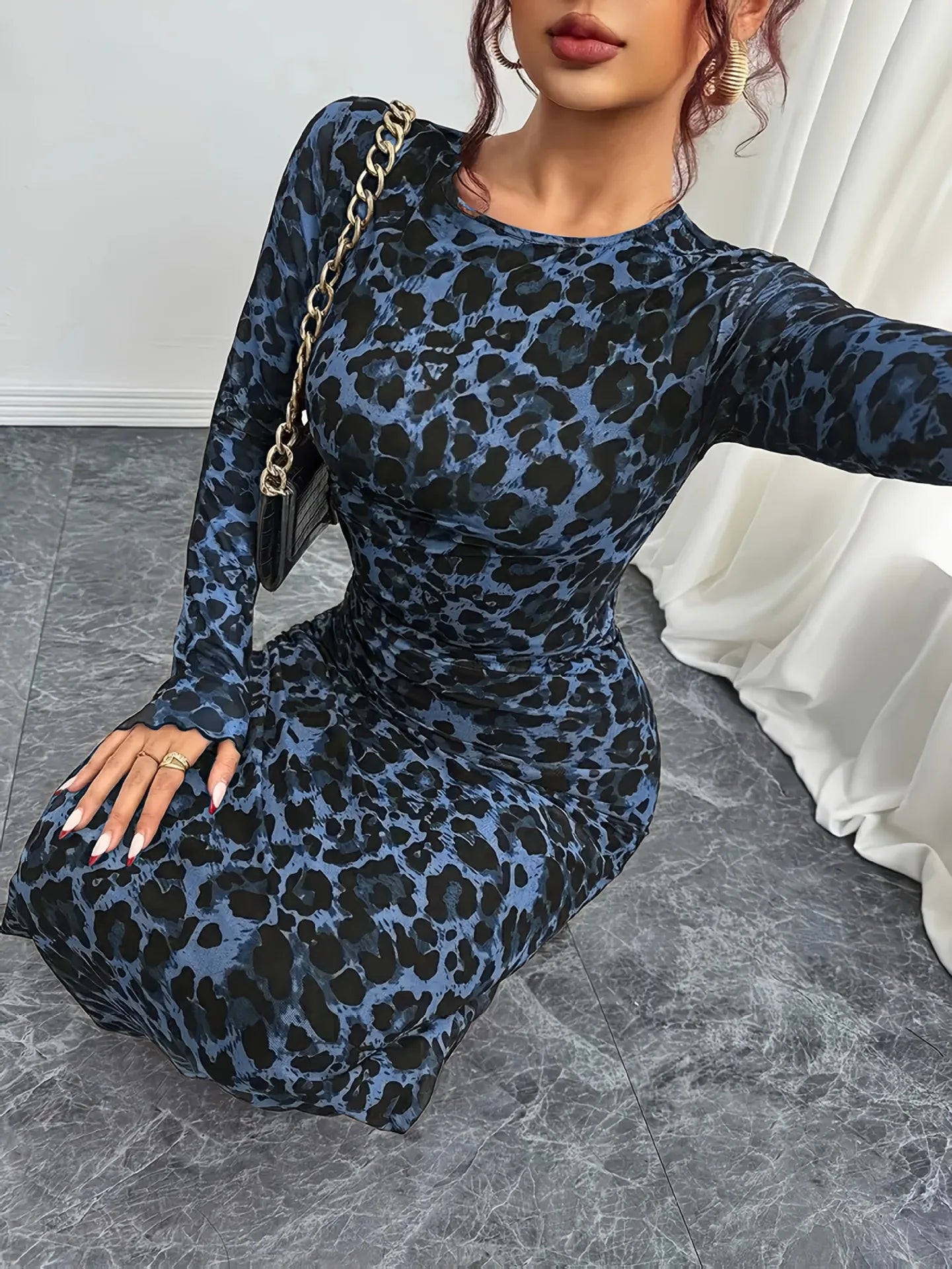 Leopard Tulle Bodycon Maxi Dress
