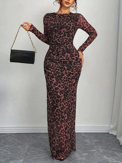 Leopard Tulle Bodycon Maxi Dress