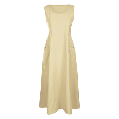 Sleeveless Linen Maxi Dress with Pockets – Vohran