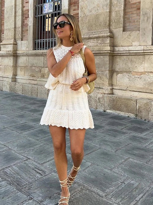 Knit Elegance Sleeveless Top &amp; Skirt Set – Timeless Summer Charm