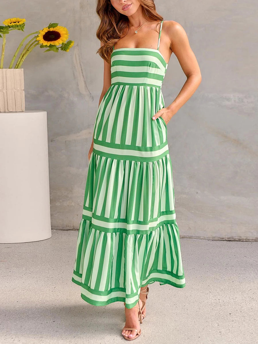Striped Maxi Dress with Spaghetti Straps – Summer Elegance