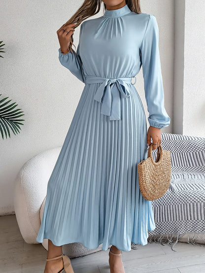 Grace Pleated Belted Midi Dress – Vohran