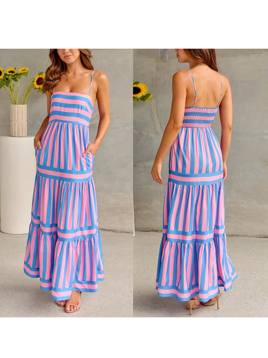 Striped Maxi Dress with Spaghetti Straps – Summer Elegance