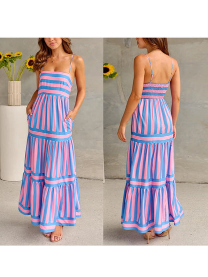 Striped Maxi Dress with Spaghetti Straps – Summer Elegance