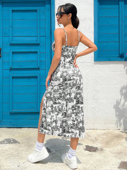 Midi Printed Dress with Side Slit