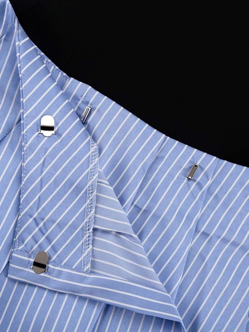 Elegant Striped Crop Top & Pleated Skirt Set