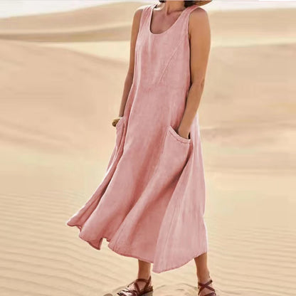 Sleeveless Linen Maxi Dress with Pockets – Vohran