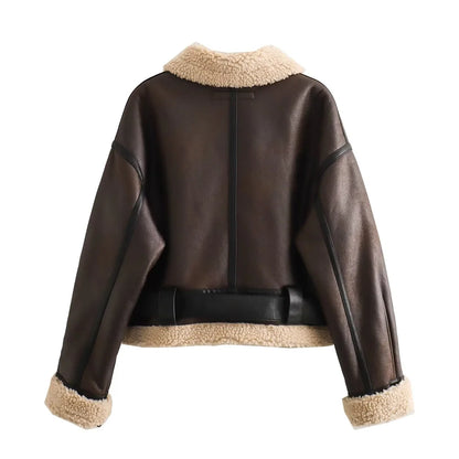 2024 Autumn/Winter New Product Casual Women's Wear Flip Collar Fur Integrated Loose and Versatile Short Jacket Coat