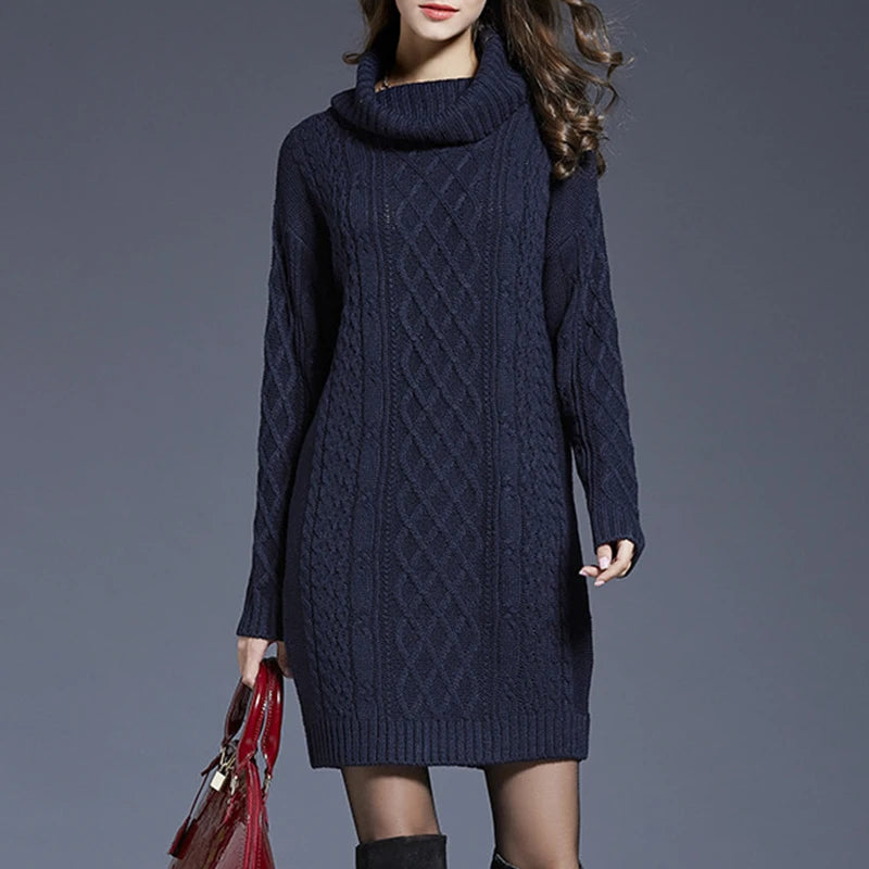 Cozy Cable-Knit Turtleneck Sweater Dress